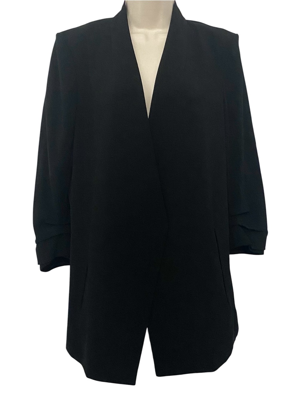 Aritzia Babaton 90s Power Hip Long Black Blazer 10 Ruched Sleeve Elevated Basic - Picture 9 of 16
